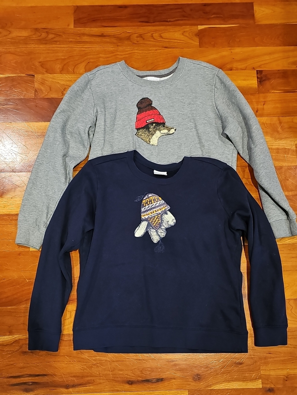 Bundle Of Long-Sleeve Crewneck Sweatshirt - Grey Fox & Navy Rabbit Designs